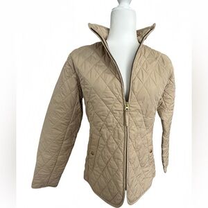 Lands’ End XS Petite Quilted Jacket Beige Oatmeal Full Zip Snap Coat 2-4